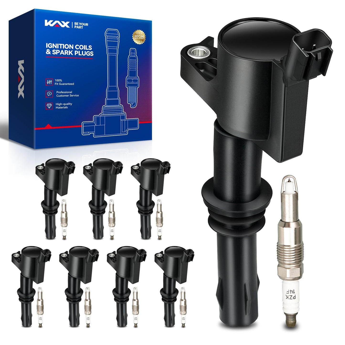 KAX 8-Pack Ignition Coils and Spark Plug Set for Ford F-150 2004-2008 5.4L, Expedition 2005-2008, F-250 Super Duty 2005-2008 5.4